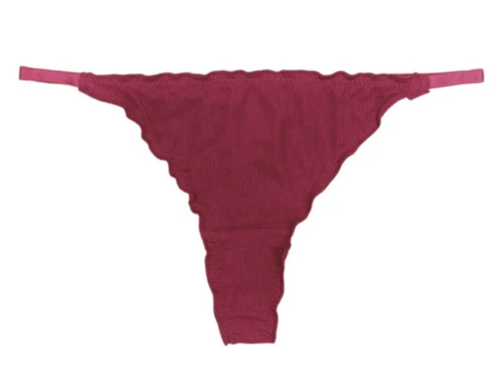 Knotty Knickers Cherry Cotton Ruffle Thong in Red, Size XXL